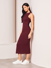 Lipsy Burgundy Red Sleeveless Rib Midi Summer Dress - Image 3 of 4