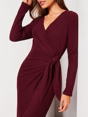 Lipsy Berry Red Long Sleeve Cosy Tie Side Wrap Midi Jumper Dress - Image 4 of 4