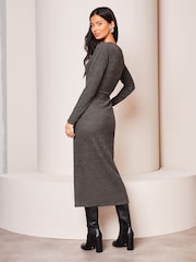 Lipsy Grey Long Sleeve Cosy Tie Side Wrap Midi Jumper Dress - Image 2 of 4