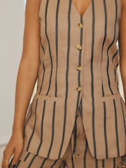 Brown Ramie Blend Longline Stripe Waistcoat - Image 5 of 7
