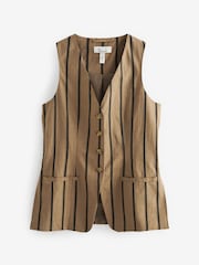 Brown Ramie Blend Longline Stripe Waistcoat - Image 6 of 7