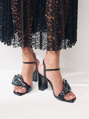 Black Forever Comfort Bow Block Heel Sandals - Image 1 of 8