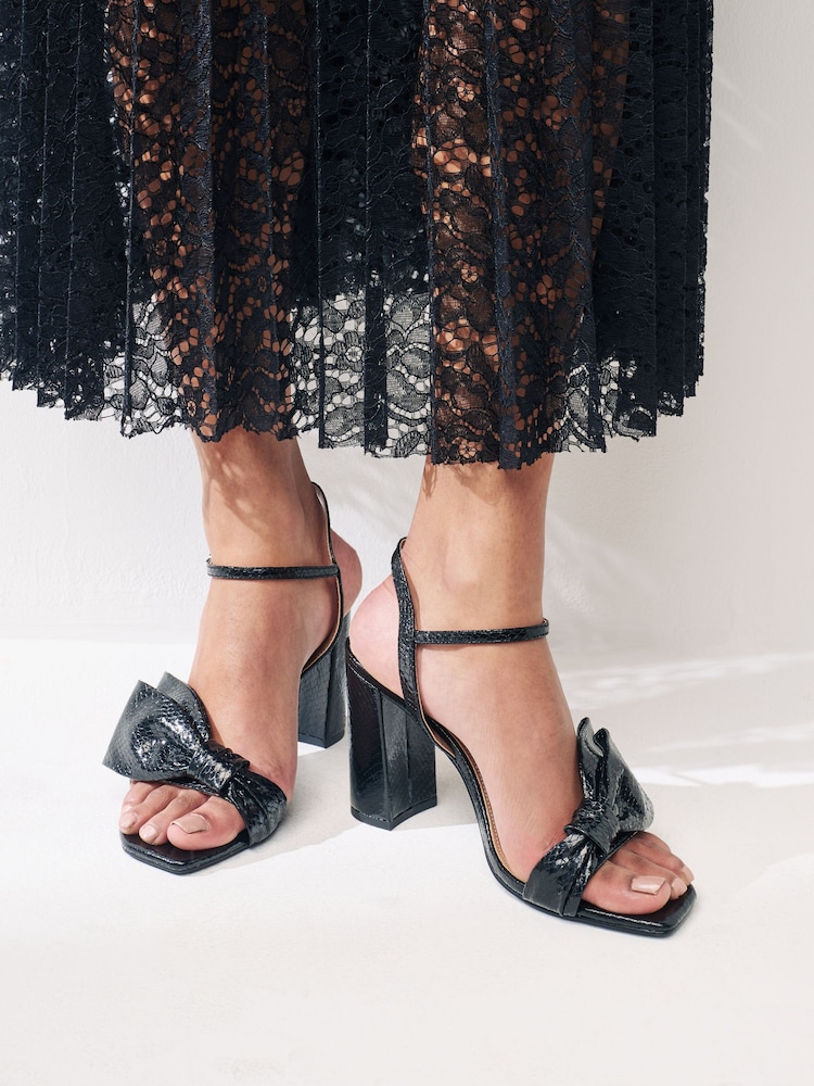 Black Forever Comfort Bow Block Heel Sandals - Image 1 of 8