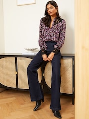 Love & Roses Black Ditsy Lace Yoke Ruffle Neck Button Through Blouse - Image 1 of 4