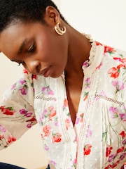 Love & Roses Ivory White Floral Petite Dobby Spot Lace Trim 3/4 Sleeve Button Through Blouse - Image 2 of 4