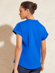 Love & Roses Blue Petite Jersey V Neck Woven Trim Short Sleeve T-Shirt - Image 3 of 4