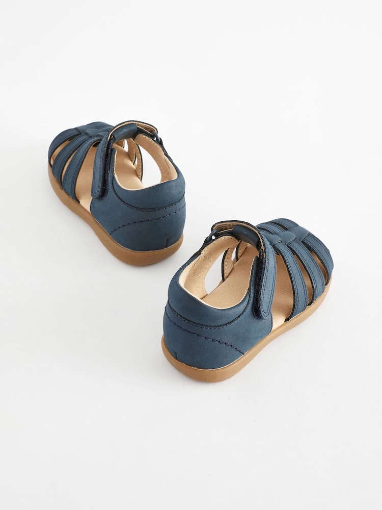 Navy Standard Fit (F) Baby Touch Fastening Leather First Walker Sandals - Image 3 of 7