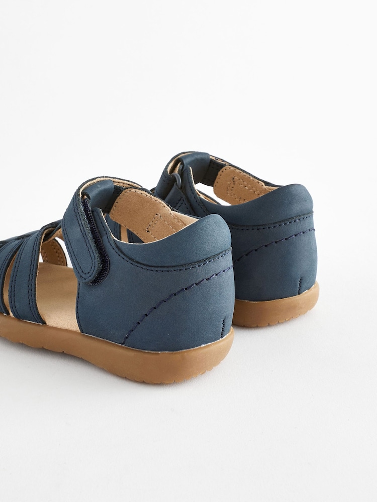Navy Standard Fit (F) Baby Touch Fastening Leather First Walker Sandals - Image 5 of 7
