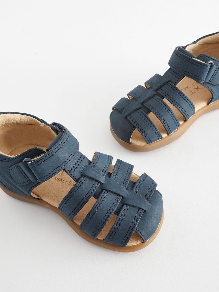 Navy Standard Fit (F) Baby Touch Fastening Leather First Walker Sandals - Image 6 of 7