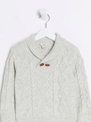 River Island Grey Cable Shawl Jumper - Image 1 of 4
