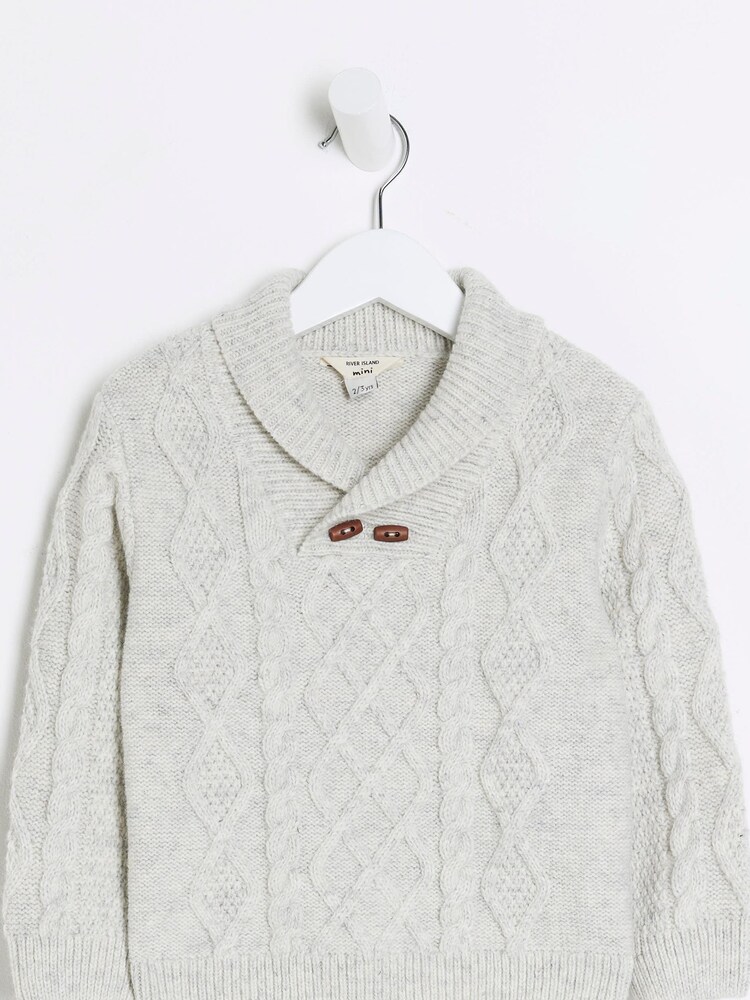 River Island Grey Cable Shawl Jumper - Image 1 of 4