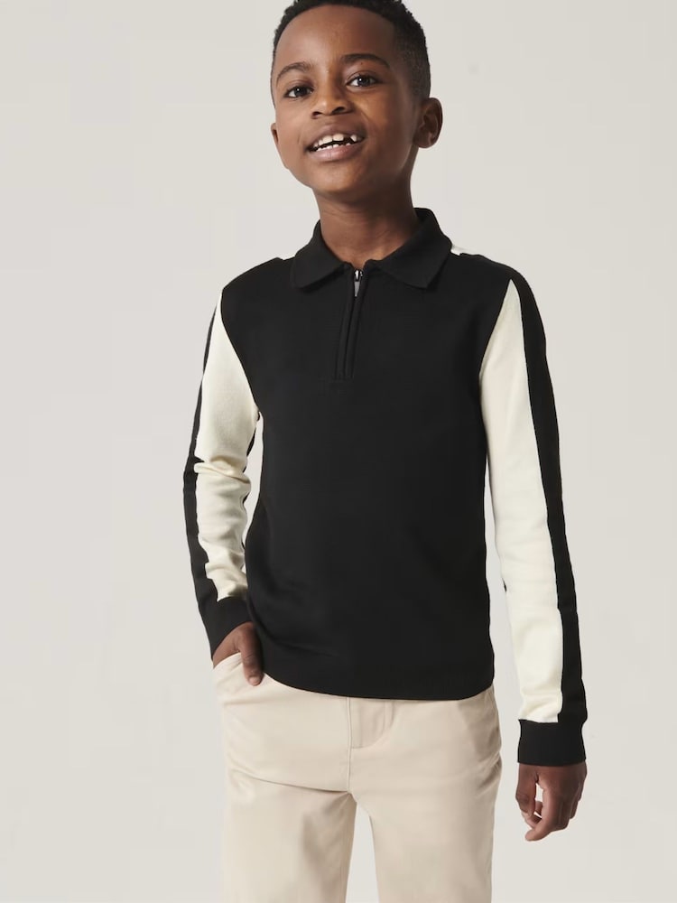 River Island Black Chrome Boys Mono Blocking Polo Shirt - Image 1 of 6