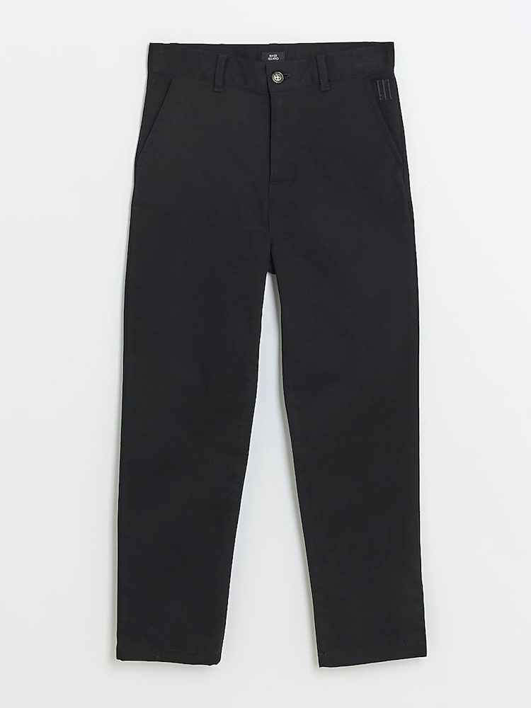 River Island Black Boys Smart Chino 100% Cotton Trousers - Image 1 of 4