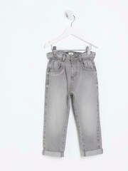 River Island Grey Girls Heart Pocket Paperbag 100% Cotton Jeans - Image 1 of 5