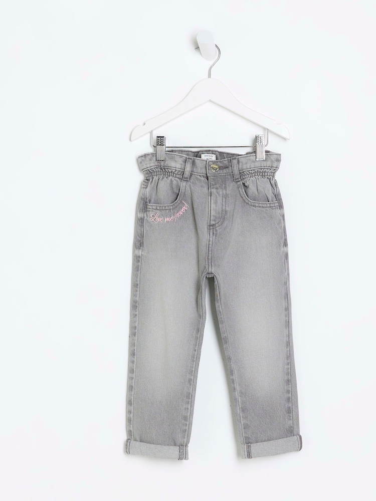 River Island Grey Girls Heart Pocket Paperbag 100% Cotton Jeans - Image 1 of 5