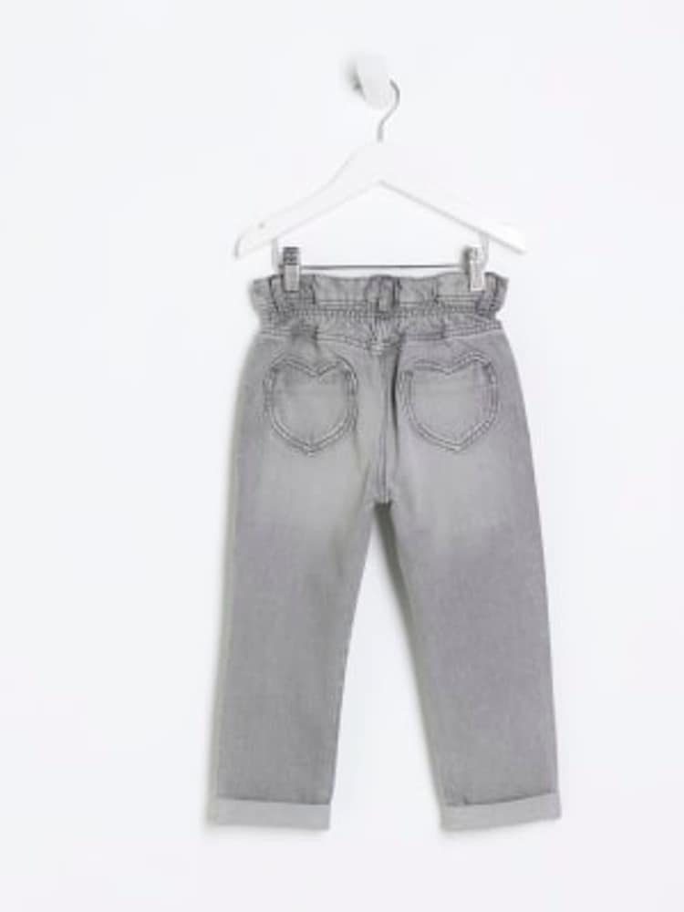 River Island Grey Girls Heart Pocket Paperbag 100% Cotton Jeans - Image 2 of 5