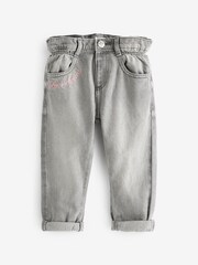 River Island Grey Girls Heart Pocket Paperbag 100% Cotton Jeans - Image 3 of 5