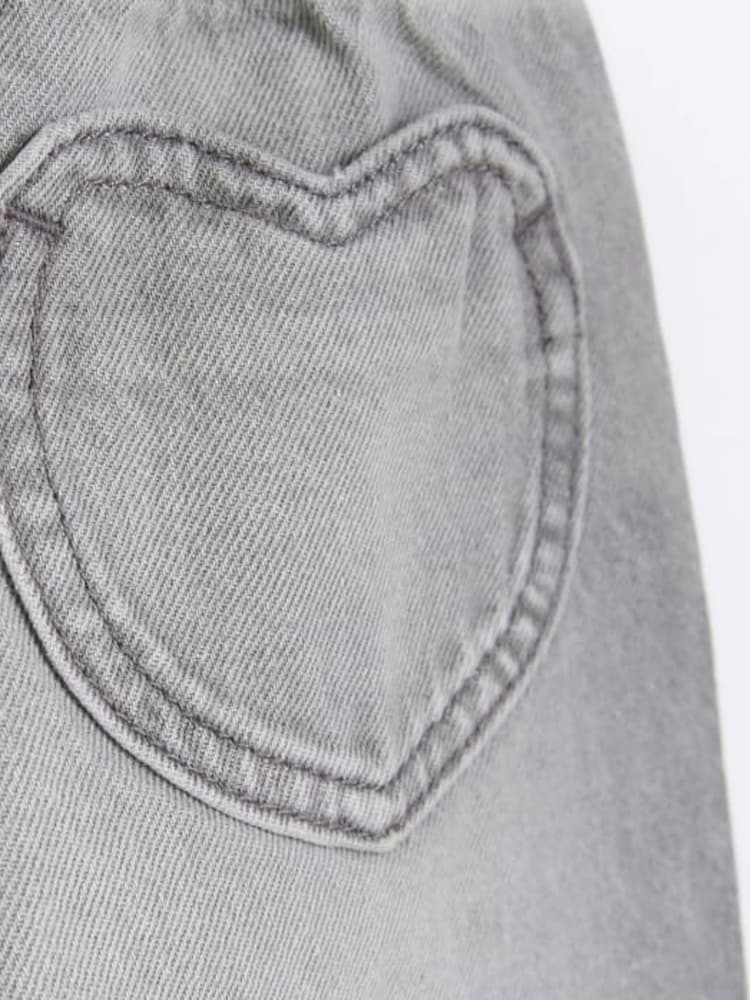River Island Grey Girls Heart Pocket Paperbag 100% Cotton Jeans - Image 5 of 5