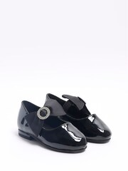 River Island Black Girls Patent Satin Bow Diamonte Shoes - Image 2 of 5