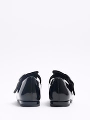 River Island Black Girls Patent Satin Bow Diamonte Shoes - Image 3 of 5