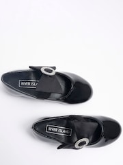 River Island Black Girls Patent Satin Bow Diamonte Shoes - Image 5 of 5
