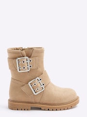 River Island Brown Girls Shearling Biker Boots - Image 1 of 5