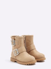 River Island Brown Girls Shearling Biker Boots - Image 2 of 5