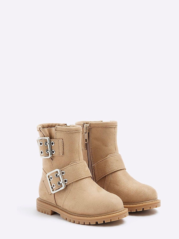River Island Brown Girls Shearling Biker Boots - Image 2 of 5