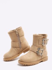 River Island Brown Girls Shearling Biker Boots - Image 3 of 5