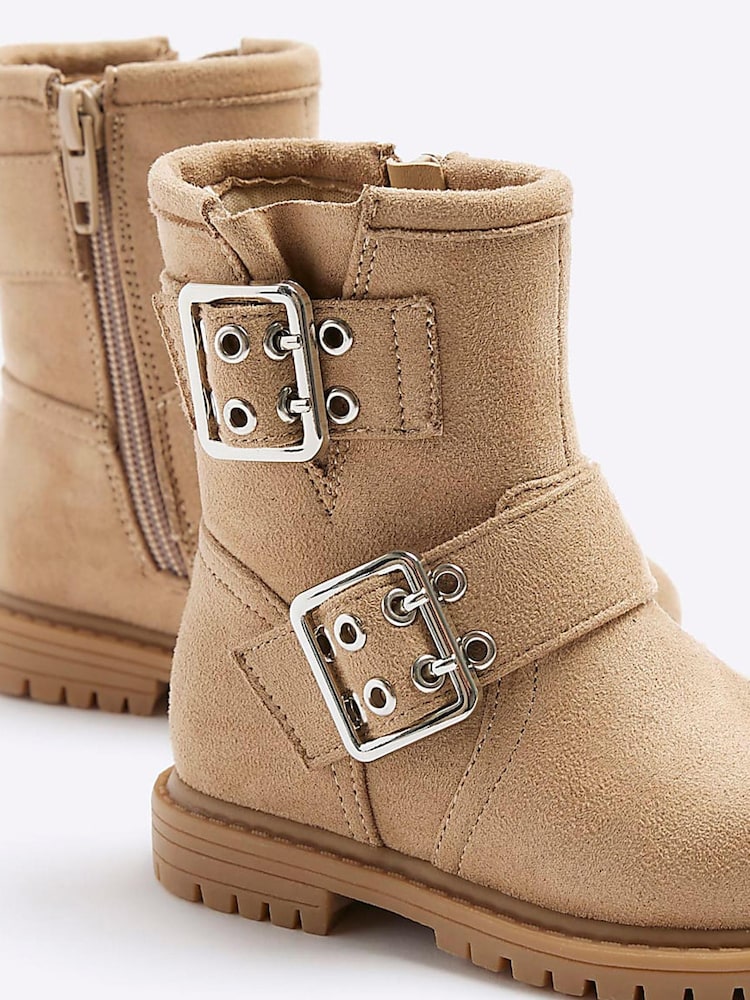 River Island Brown Girls Shearling Biker Boots - Image 5 of 5
