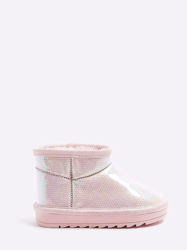 River Island Pink Girls Sequin Vinyl Boots - Image 1 of 5