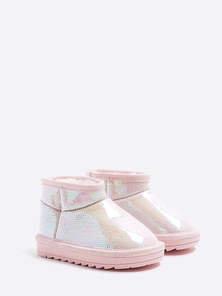 River Island Pink Girls Sequin Vinyl Boots - Image 2 of 5