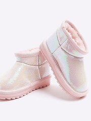 River Island Pink Girls Sequin Vinyl Boots - Image 4 of 5