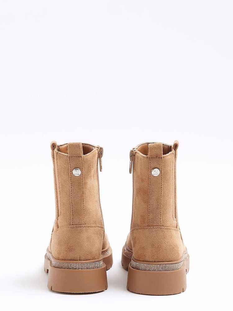 River Island Brown Girls Suedette Diamonte Boots - Image 2 of 4 River Island Brown Girls Suedette Diamonte Boots - Image 2 of 4