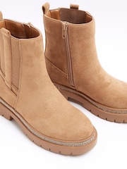 River Island Brown Girls Suedette Diamonte Boots - Image 3 of 4