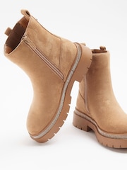 River Island Brown Girls Suedette Diamonte Boots - Image 4 of 4