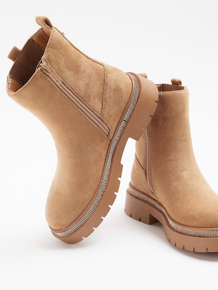 River Island Brown Girls Suedette Diamonte Boots - Image 4 of 4 River Island Brown Girls Suedette Diamonte Boots - Image 4 of 4