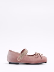 River Island Pink Girls Velvet Diamonte Strap Pumps - Image 1 of 4