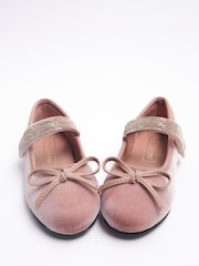 River Island Pink Girls Velvet Diamonte Strap Pumps - Image 2 of 4