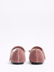 River Island Pink Girls Velvet Diamonte Strap Pumps - Image 3 of 4