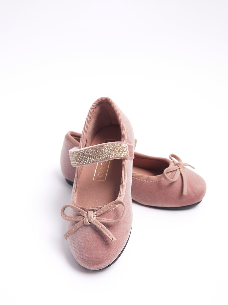 River Island Pink Girls Velvet Diamonte Strap Pumps - Image 4 of 4