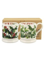 Emma Bridgewater Set of 2 Cream Holly & Ivy 1/2 Pint Mugs Boxed - Image 2 of 6