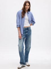 Gap Blue Stripe Organic Cotton Oversized Long Sleeve Shirt - Image 1 of 4