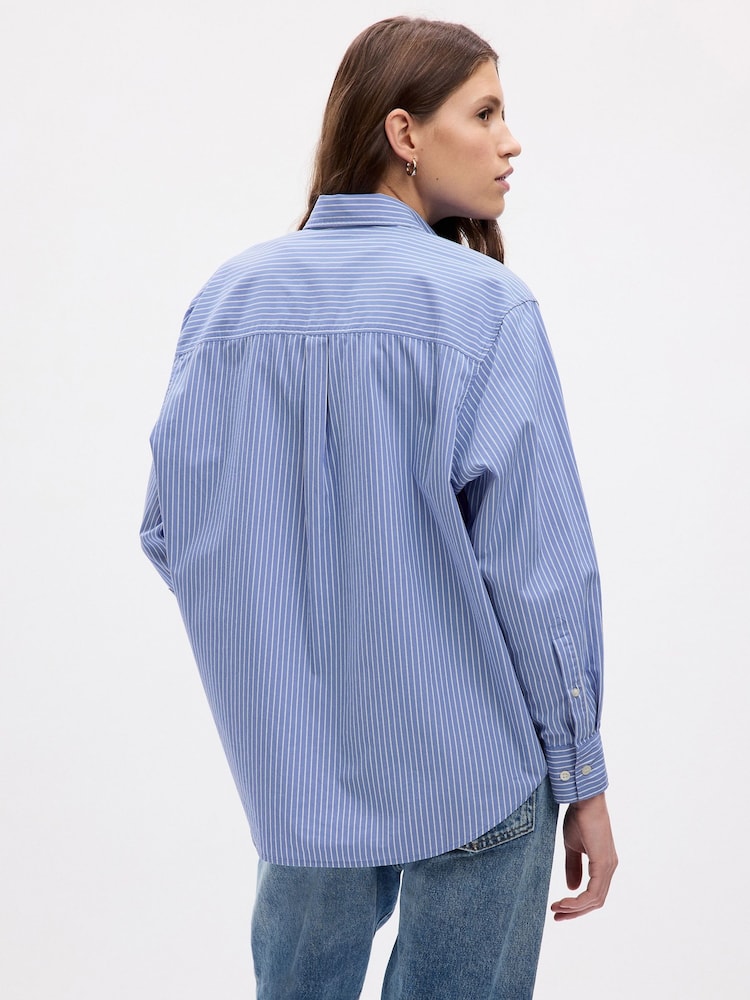 Gap Blue Stripe Organic Cotton Oversized Long Sleeve Shirt - Image 2 of 4