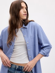 Gap Blue Stripe Organic Cotton Oversized Long Sleeve Shirt - Image 3 of 4