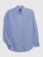 Gap Blue Stripe Organic Cotton Oversized Long Sleeve Shirt - Image 4 of 4
