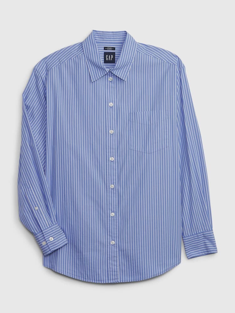 Gap Blue Stripe Organic Cotton Oversized Long Sleeve Shirt - Image 4 of 4