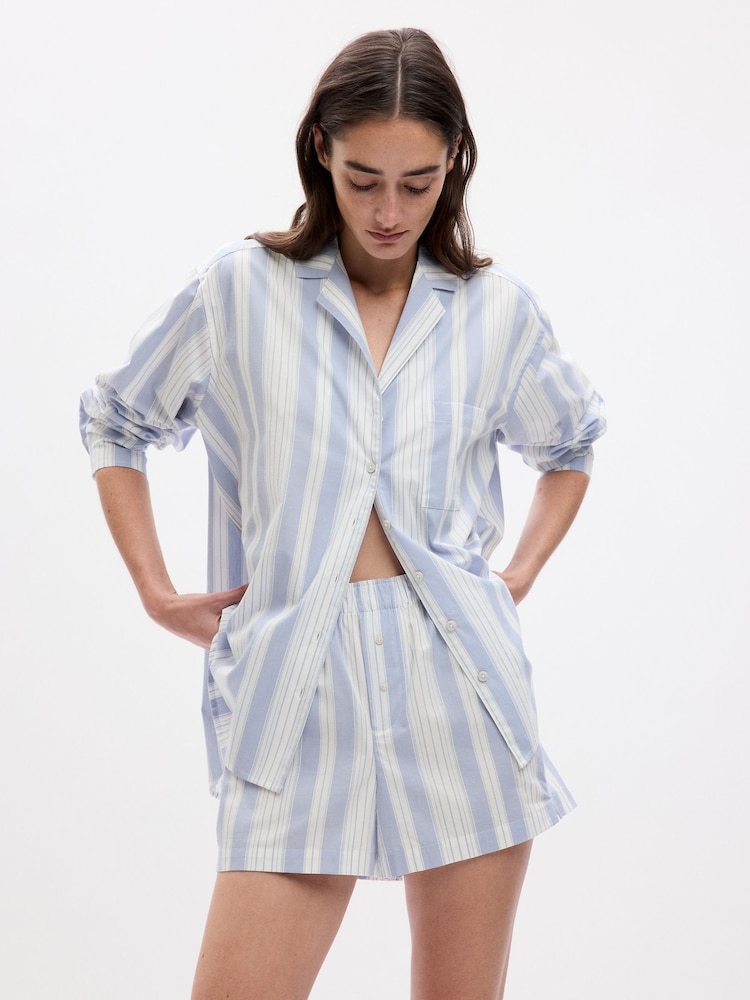 Gap Blue & White Stripe Poplin Pyjama Shirt - Image 1 of 2 Gap Blue & White Stripe Poplin Pyjama Shirt - Image 1 of 2