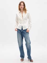 Gap White Satin Ruched Long Sleeve Shirt - Image 1 of 1