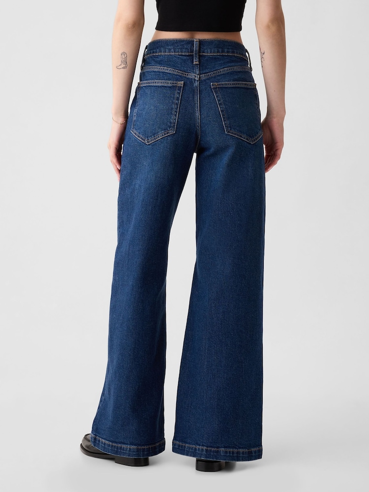 Gap Dark Wash Blue High Waisted Stride Wide-Leg Jeans - Image 2 of 10